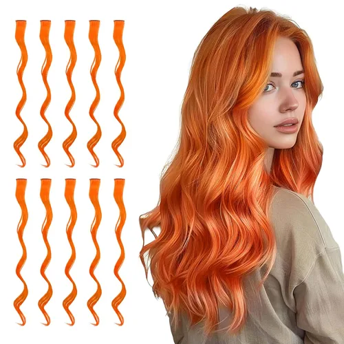 Miniatura 16 de Sofeiyan 10 extensiones de cabello sintético lacio de colores con clip de 22 pulgadas, para mujeres, niños y niñas, para Halloween, Navidad