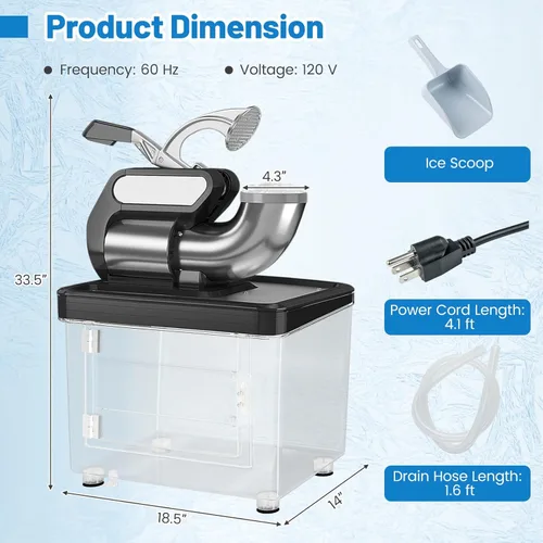 Miniatura 7 de ARLIME Máquina de cono de nieve, trituradora de hielo eléctrica de 300 W de 660 LBS/H con cuchillas dobles e interruptor de encendido/apagado de Rojo