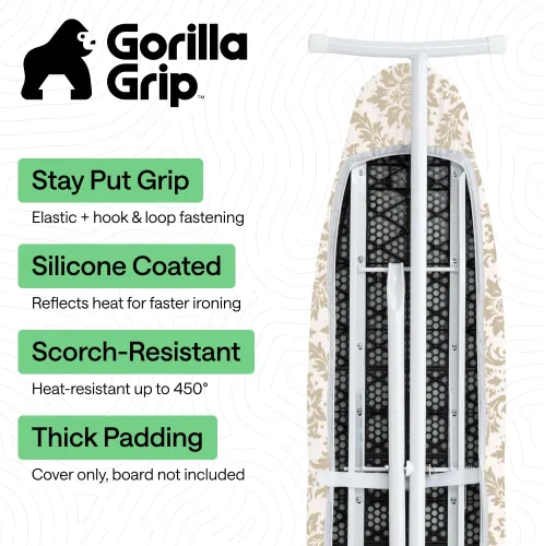 Miniatura 2 de The Original GORILLA GRIP Funda y almohadilla para tabla de planchar, revestimiento de silicona, acolchado grueso resistente a quemaduras, fundas