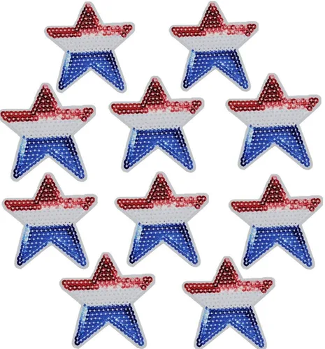 Miniatura 6 de Paquete de 10 parches bordados con lentejuelas brillantes de 5 estrellas para coser con apliques, color rojo