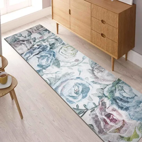 DECOMALL Alfombra de pasillo lavable a máquina con diseño de jazmín, alfombra de cocina moderna y colorida con flores, alfombra antideslizante para