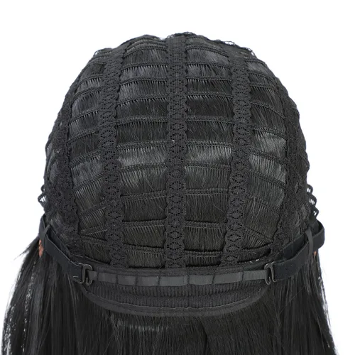 Miniatura 7 de SWACC Peluca larga y rizada ondulada con flequillo peluca de pelo sintético para mujeres con gorra de peluca (negro)