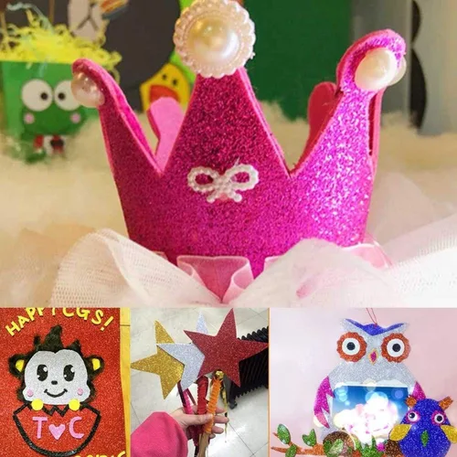 Miniatura 9 de Hojas de espuma con purpurina autoadhesivas de 8 x 12 pulgadas, papel trasero de 10 unidades para actividades de manualidades infantiles, cortadores