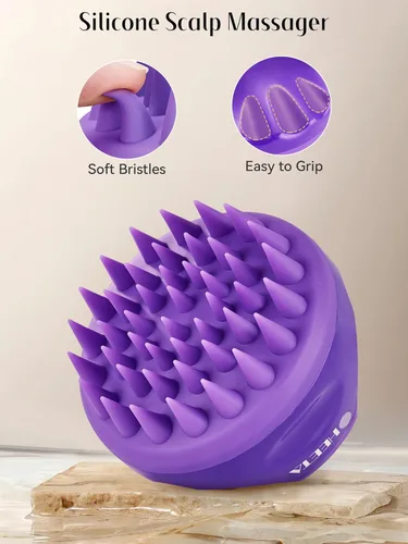 Miniatura 3 de HEETA Masajeador de cuero cabelludo con cerdas de silicona suave, elimina la caspa, alivia la picazón, cepillo de champú para el cuidado del cabello