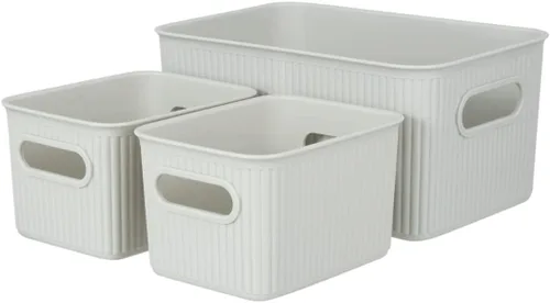 Miniatura 14 de Superio Ribbed Collection – Cesta decorativa de plástico abierta para el hogar, color azul (juego de 4) 1 grande, 1 mediano, 2 pequeñas – cajas