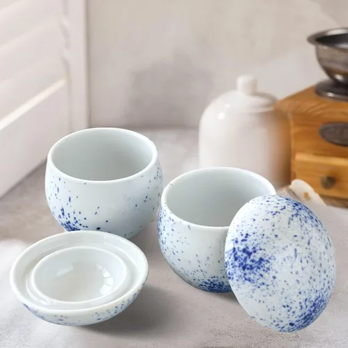 Miniatura 3 de Cinf Juego de 2 ollas japonesas de 6 onzas con tapa para cocina de vapor, cuencos de cerámica para sopa, tazones para crema de huevo y verduras