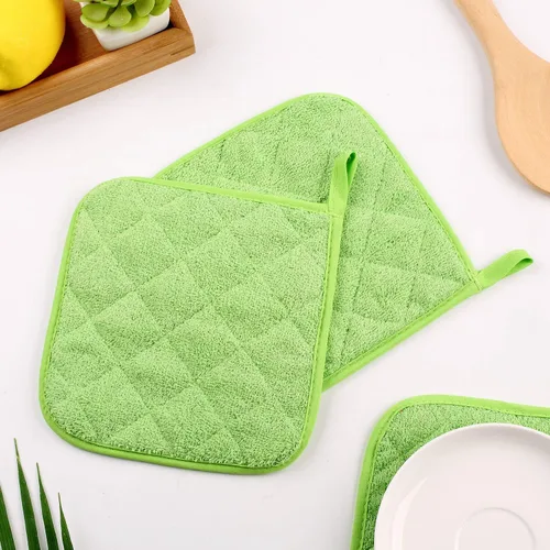 Miniatura 9 de juego de 5 portavasos de cocina de 100% algodón, resistente al calor, para uso diario, para cocinar y hornear, color verde manzana