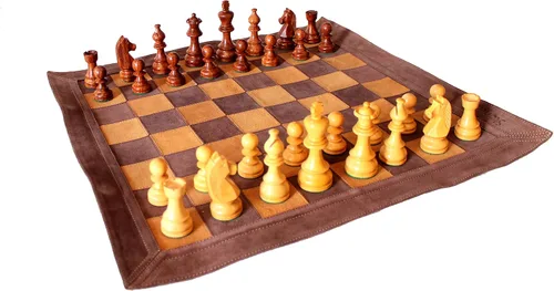 Miniatura 2 de StonKraft - Tablero de ajedrez de cuero genuino de tamaño grande de 19 x 19 pulgadas Ajedrez de torneo enrollable Marrón gamuza Gamuza marrón