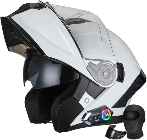 Miniatura 10 de Casco modular de motocicleta Bluetooth aprobado por DOT, abatible de cara completa con doble visera antivaho integrada, forro extraíble lavable