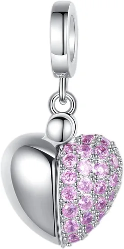 Miniatura 2 de BEEUVIP Globo de aire caliente y dije de piedra natal de corazón de amor, cuentas de plata de ley 925 para pulseras y collares con circonita cúbica