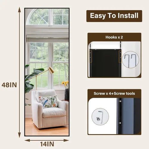 Miniatura 3 de HARRITPURE Espejo rectangular de cuerpo completo de 14 x 48 pulgadas, con marco de aluminio, espejo de pared y tocador inclinado para sala de estar