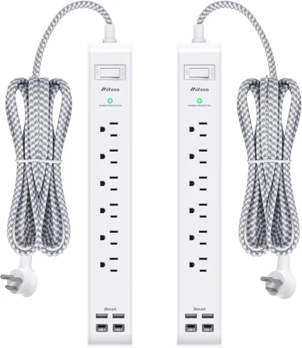 2 Pack Power Strip, Extension Cord 3FT, Surge Protector with 6 Outlets and 4 USB Ports (2 USB C), Flat Plug Overload Protection, Extension Cord with