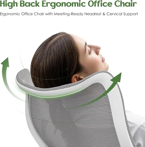 Miniatura 5 de Silla de oficina ergonómica de escritorio, cómoda silla de oficina de malla con respaldo alto con ruedas de apoyo lumbar, sillas de oficina