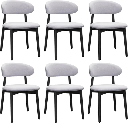 Miniatura 29 de Juego de 2 sillas de comedor estilo granja, sillas de cocina tapizadas de tela moderna de mediados de siglo, sillas de comedor de madera
