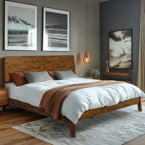 Miniatura 3 de Acacia Serenity - Base de cama King y cabecero de madera maciza, base de cama y cabecero de cama tamaño King, cama de madera escandinava compatible