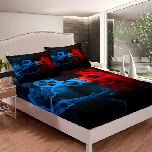 Miniatura 47 de Sábanas de cama con estampado de patas de perro para niños, sábana bajera ajustable de huesos coloridos para los amantes de los perros