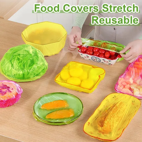 Miniatura 2 de Mwellewm Fundas de plástico elásticas reutilizables para almacenamiento de alimentos, tapas de ducha elásticas para bolsas de conservación fresca