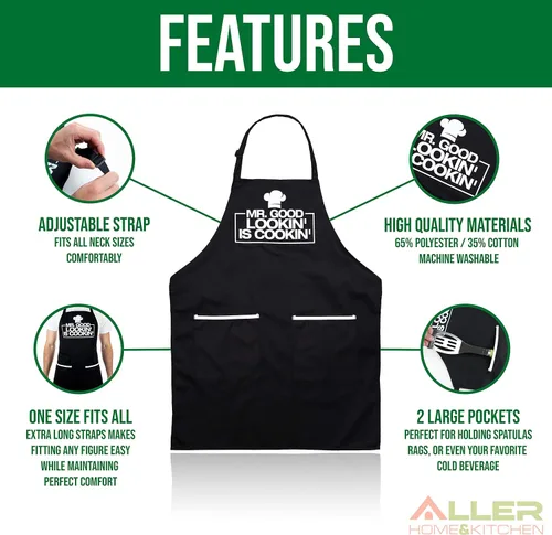 Miniatura 2 de ALLER HOME&KITCHEN Delantal divertido para hombres, 2 bolsillos grandes, talla única, delantal de chef para asar, cocinar, accesorios de barbacoa