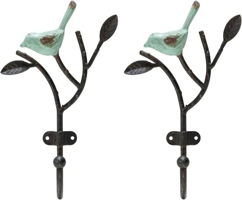 Miniatura 10 de SOFFEE DESIGN Perchero vintage de pared con 3 ganchos, pájaros de pie en rama de árbol con pintura rústica, resistente soporte para llaves