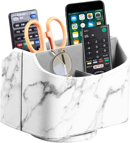 Miniatura 9 de PUSU - Soporte organizador de piel sintética giratorio en 360 grados para control remoto de TV, suministros de escritorio, suministros de oficina