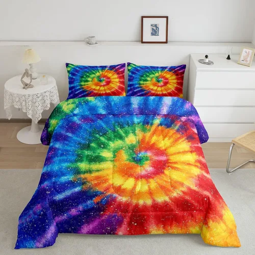 Miniatura 15 de Erosebridal Juego de edredón de teñido anudado psicodélico en espiral, tamaño individual, juego de ropa de cama bohemio con remolinos de acuarela
