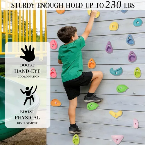Miniatura 3 de Juego de 45 soportes para escalada en roca para niños, agarres de pared para escalada en roca, juego de pared para interiores y exteriores, juego