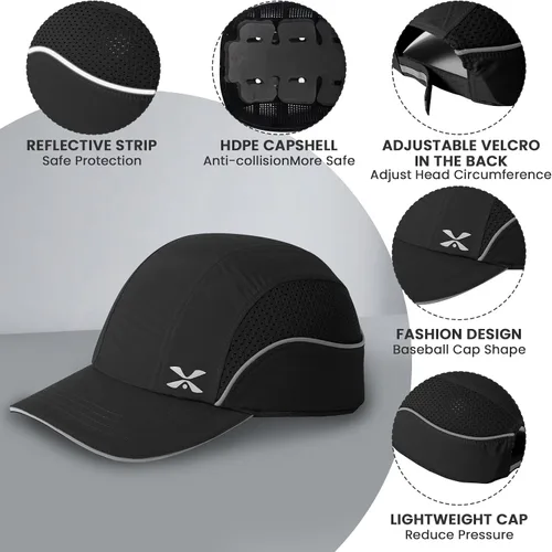 Miniatura 4 de TIHEEN Gorra de seguridad unisex, estilo gorra de béisbol con rayas reflectantes, ligera y transpirable, gorra de protección para la cabeza
