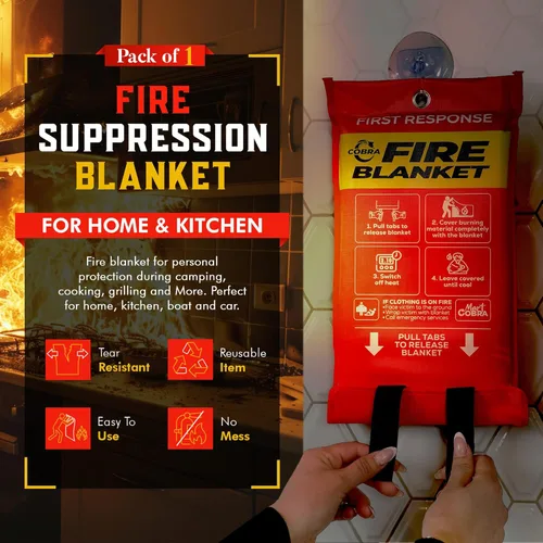 Miniatura 3 de Mart Cobra Manta de emergencia contra incendios para el hogar y la cocina, 1 paquete, mantas de emergencia para seguridad en el hogar, 40 x 40
