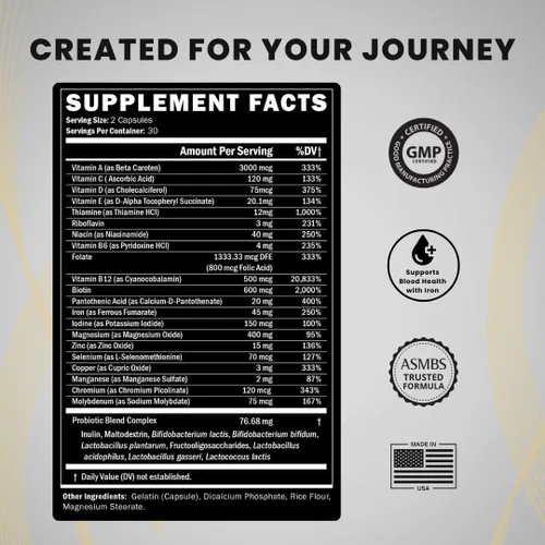 Miniatura 3 de Viaje multivitamínico bariátrico con probióticos y hierro – Cápsula (60 unidades)