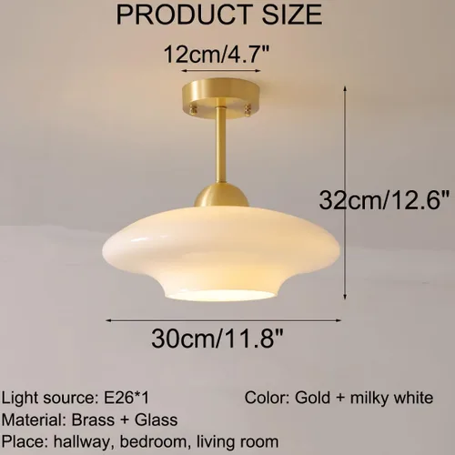 Miniatura 2 de Lámpara de techo de vidrio blanco moderna de montaje semiempotrado con pantalla de cúpula de globo de leche, luces de techo de mediados de siglo