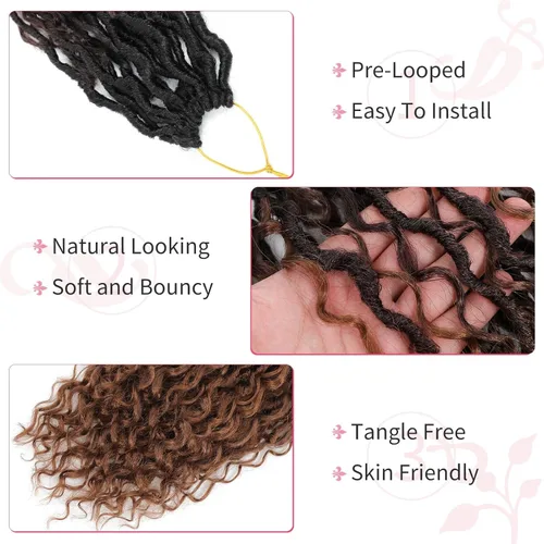 Miniatura 84 de Alicoco Goddess Locs Cabello de Ganchillo 12 Pulgadas 8 Paquetes Rastas Sintéticas de Ganchillo Para Mujeres Rastas Suaves Boho Pre-enrolladas River