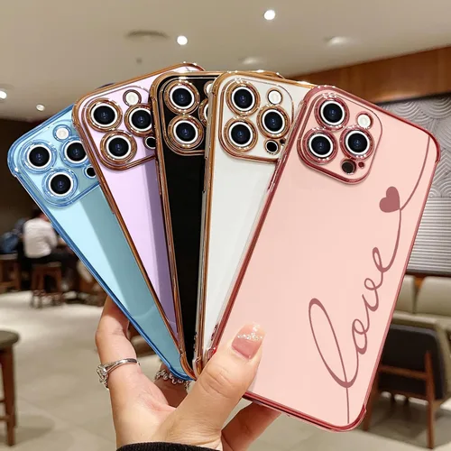 Miniatura 9 de LAPOPNUT Funda compatible con iPhone 13 Pro, bonito diseño de corazón de amor para mujeres y niñas, parachoques chapado de lujo con cubierta