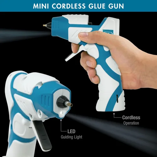 Miniatura 4 de Mini pistola de pegamento caliente inalámbrica Boquilla de precisión antigoteo con luz de guía LED USB-C recargable azul/blanco