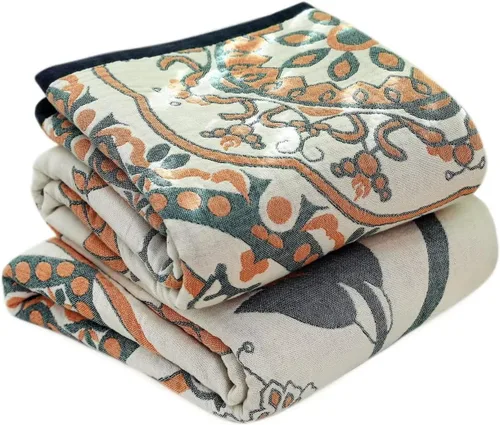 Miniatura 29 de Cobija para cama de estilo bohemio, 100 % algodón, ultra suave, edredón rústico, cobija de otoño, estampado floral, cobija grande rústica para sofá