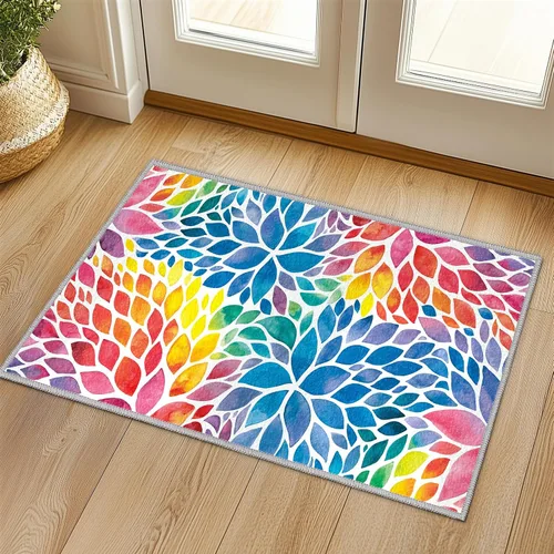 Miniatura 7 de Alfombra abstracta de arco iris pequeña de 2 x 3 pulgadas, alfombra de entrada colorida de dalia multicolor, tapete antideslizante y lavable a
