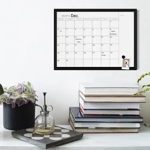 Miniatura 4 de TORASO Pizarra blanca de borrado en seco y calendario mensual, marco negro, tablero de planificación de tamaño pequeño para oficina, escuela