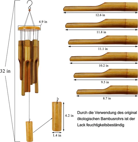 Miniatura 3 de Campanas de viento de bambú para exteriores, Campanas de viento de madera con melodía de tono profundo, Campana de viento Zen clásica de 30