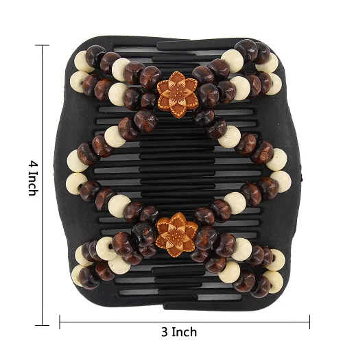 Miniatura 2 de Yeshan Peines Laterales Mágicos para el Cabello para Mujeres con Cuentas de Madera, Clips Dobles Elásticos, Hacedor de Moño, Accesorios para el No9