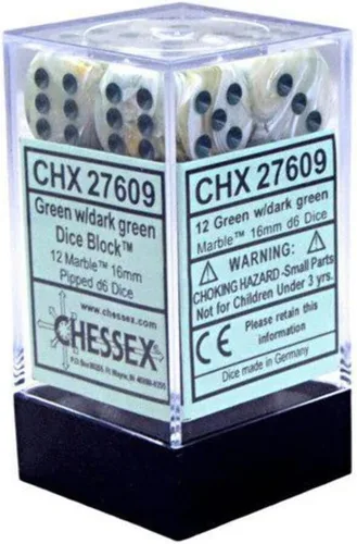 Chessex Juego de dados poliédricos color mármol verde y verde oscuro de 0.630 in – Compatible con Dungeons & Dragons, Pathfinder y otros juegos de