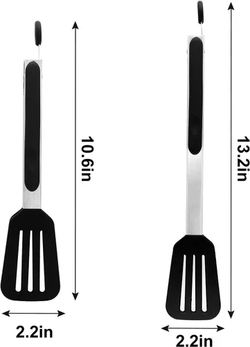 Miniatura 6 de pinzas de cocina de 9 pulgadas y 12 pulgadas, de acero inoxidable, de silicona, resistentes al calor, tipo espátula, para dar vuelta la carne