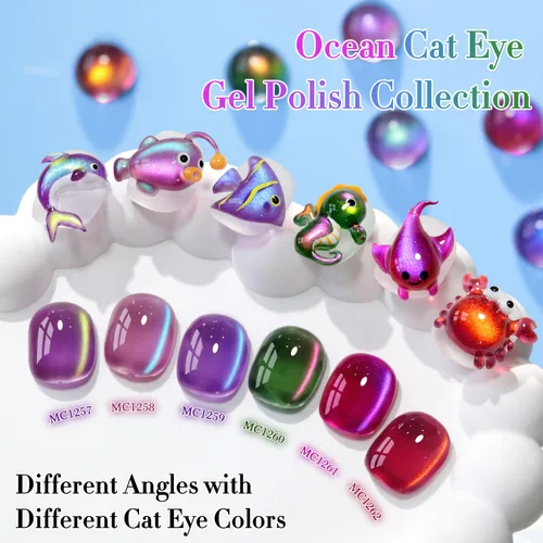 Miniatura 2 de Double Rhythm - Juego de esmalte de uñas de gel ojo de gato de 6 unidades, mismo color, misma botella, 14.8 ml, brillo con glitter, con imán