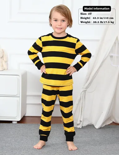 Miniatura 2 de A&J DESIGN Pijama de algodón puro a rayas para niños de 2 a 14 años, conjunto de pijama de 2 piezas.