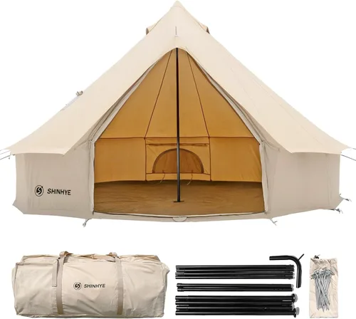 Miniatura 9 de ShinHye Tienda de campaña de lona para yurtas, 4 estaciones, para camping, 100% algodón, tiendas de campaña glamping con gato de estufa, camping