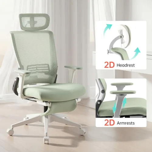 Miniatura 9 de Silla de oficina plegable con reposapiés, silla de oficina ergonómica con soporte lumbar ajustable, reposacabezas, reposabrazos, silla de escritorio