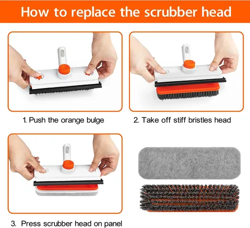 Miniatura 6 de Cepillo de limpieza de suelo con mango largo, cepillo extensible 3 en 1 para raspar cerdas rígidas, cepillo de ducha de 60 pulgadas con escobilla