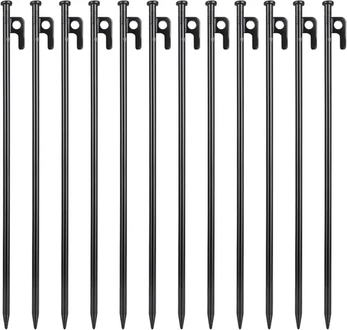 ABuff 12 estacas de tienda de campaña de 16 pulgadas, estacas de metal resistente, estacas de acero para tienda de campaña para camping irrompible e