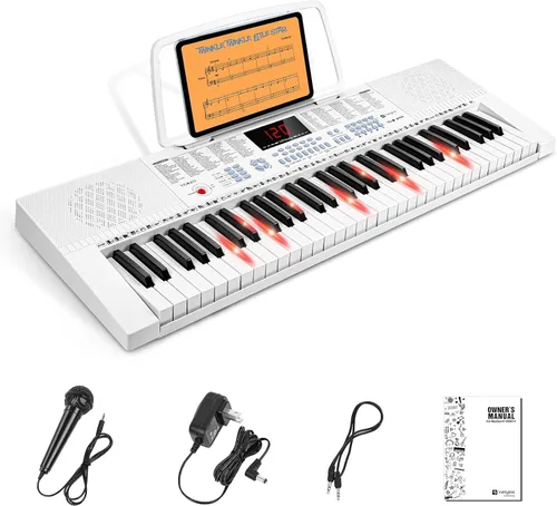 Miniatura 9 de Vangoa VGK611 Teclado Eléctrico para Principiantes, Teclado de Música Portátil de 61 Teclas con Mini Teclas Iluminadas, Piano Electrónico para Blanco