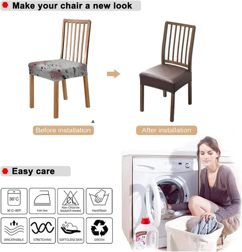 Miniatura 5 de NILUOH Fundas impermeables para asientos de sillas de comedor, juego de 2, fundas de asiento de cuero PU para sillas de comedor, fundas de asiento