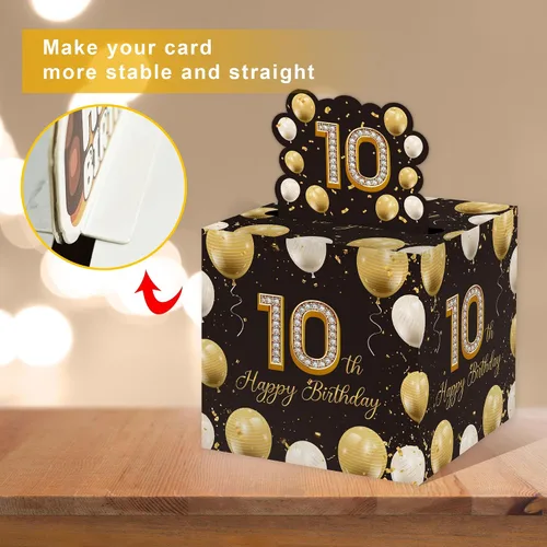 Miniatura 7 de Lindos regalos de cumpleaños número 10 para niños y niñas, caja de dinero extraíble con 35 bolsas para decoración de fiesta de cumpleaños de 10 años