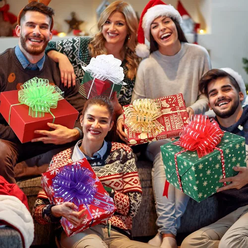 Miniatura 6 de Poen 12 Lazos Grandes de Navidad para Envolver Regalos de 6" Lazos de Tirar Multicolores de Cinta Navideña para Regalos, Cestas de Boda, Cajas